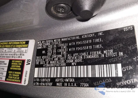 2015 Toyota Venza Le from USA, damaged, VIN 4T3BA3BB2FU073686